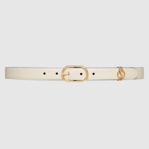 Belt with Round Interlocking G White Gold Tone Reps - GCB013 - view 01