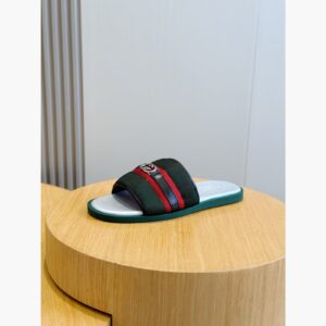Gucci Men's Riviera Web Stripe Slide Sandals – Green/Red main product view