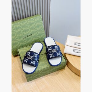 Gucci Men's Riviera Double-Band GG Slide Sandals – Blue/White main product view