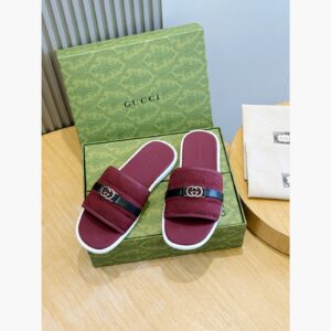 Gucci Men's Riviera Web Stripe Slide Sandals – Red main product view