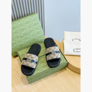 Gucci Men's GG Supreme Double G Slide Sandals – Beige/Black main product view