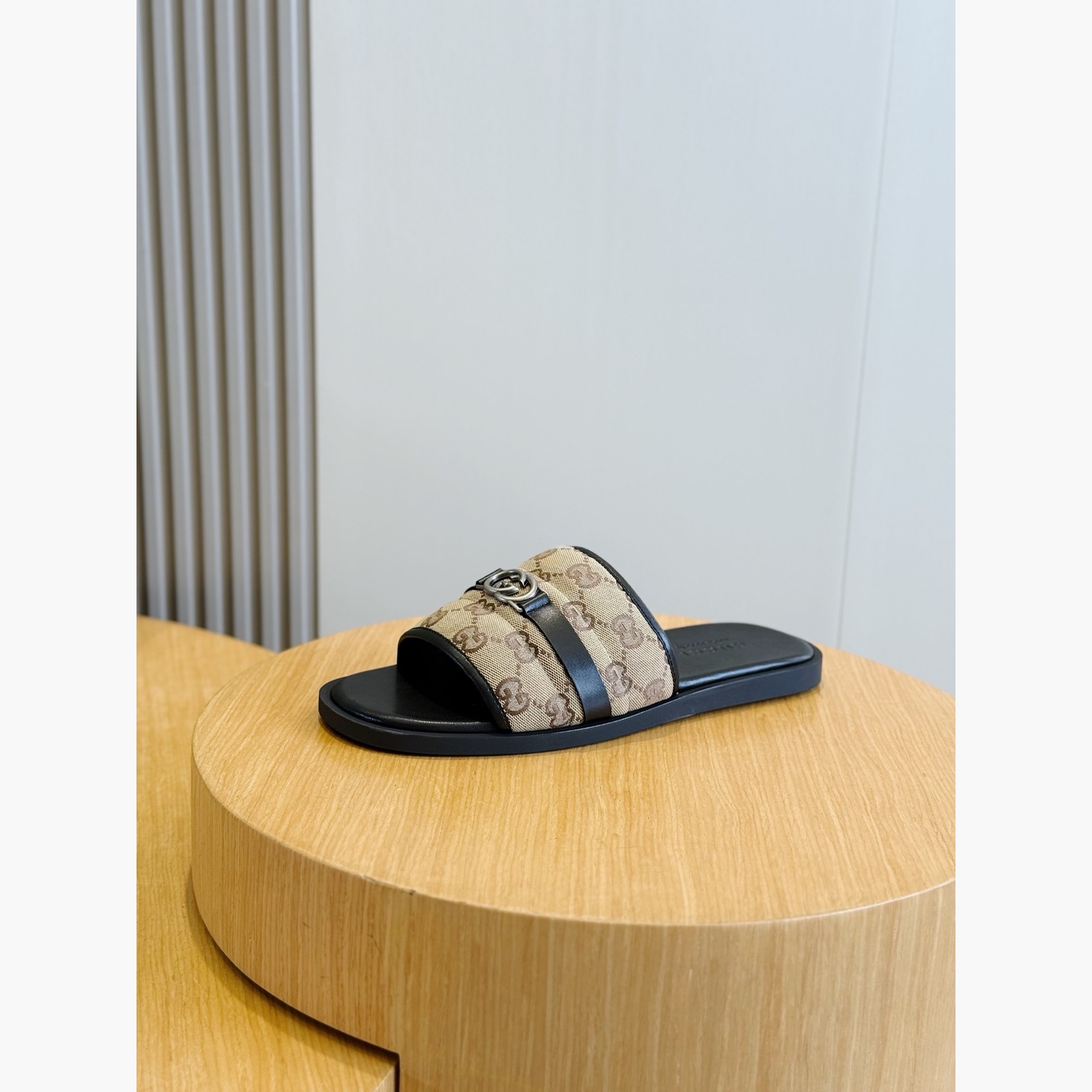 Gucci Men's GG Supreme Double G Slide Sandals – Beige/Black alternate product view 1