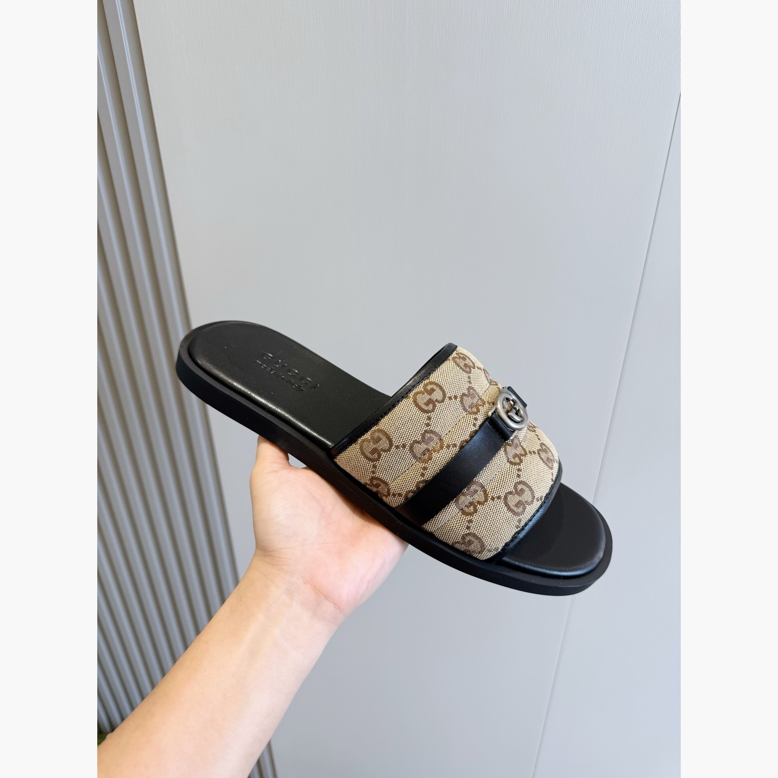 Gucci Men's GG Supreme Double G Slide Sandals – Beige/Black alternate product view 4