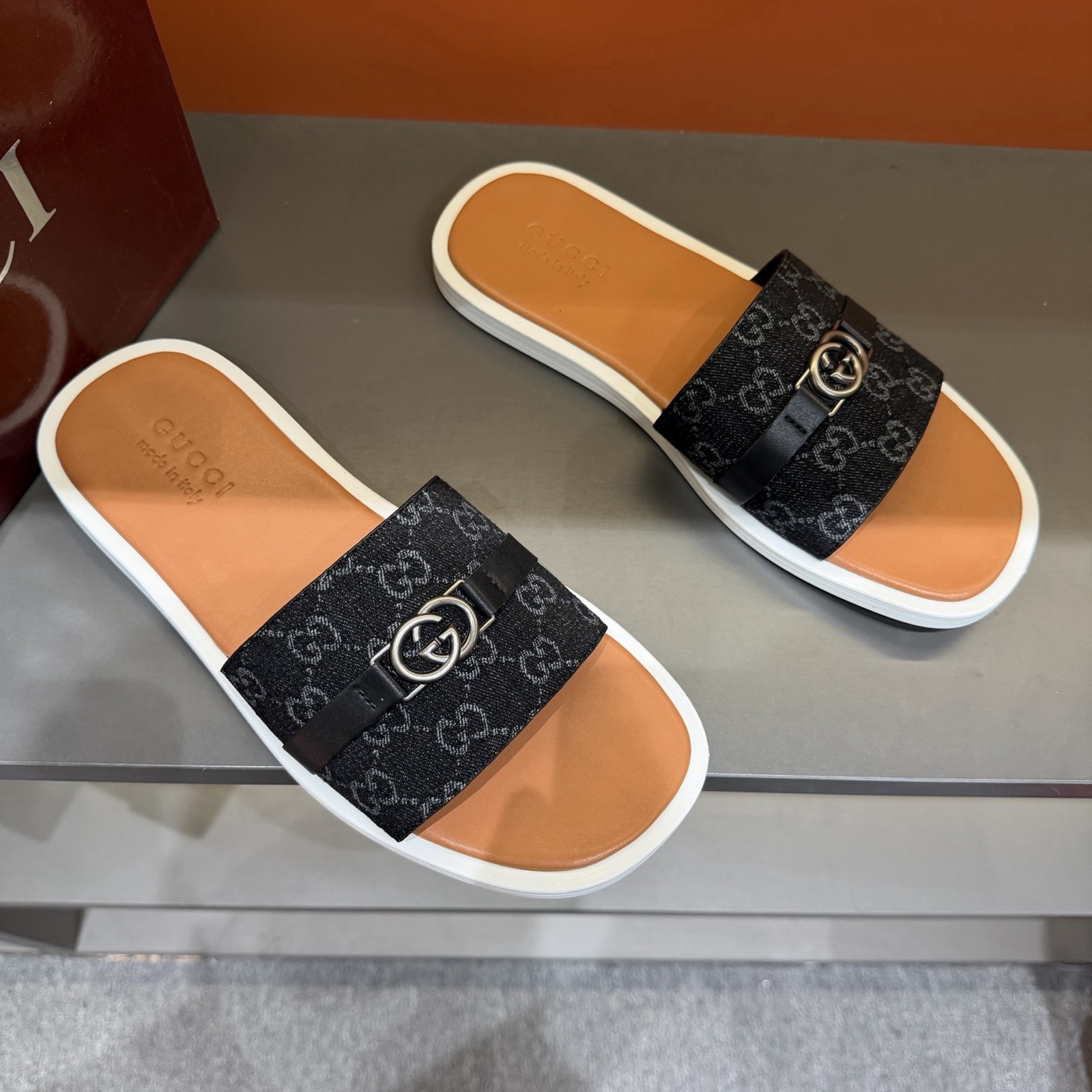 Gucci Men's GG Supreme Double G Slide Sandals – Black/Brown alternate product view 2