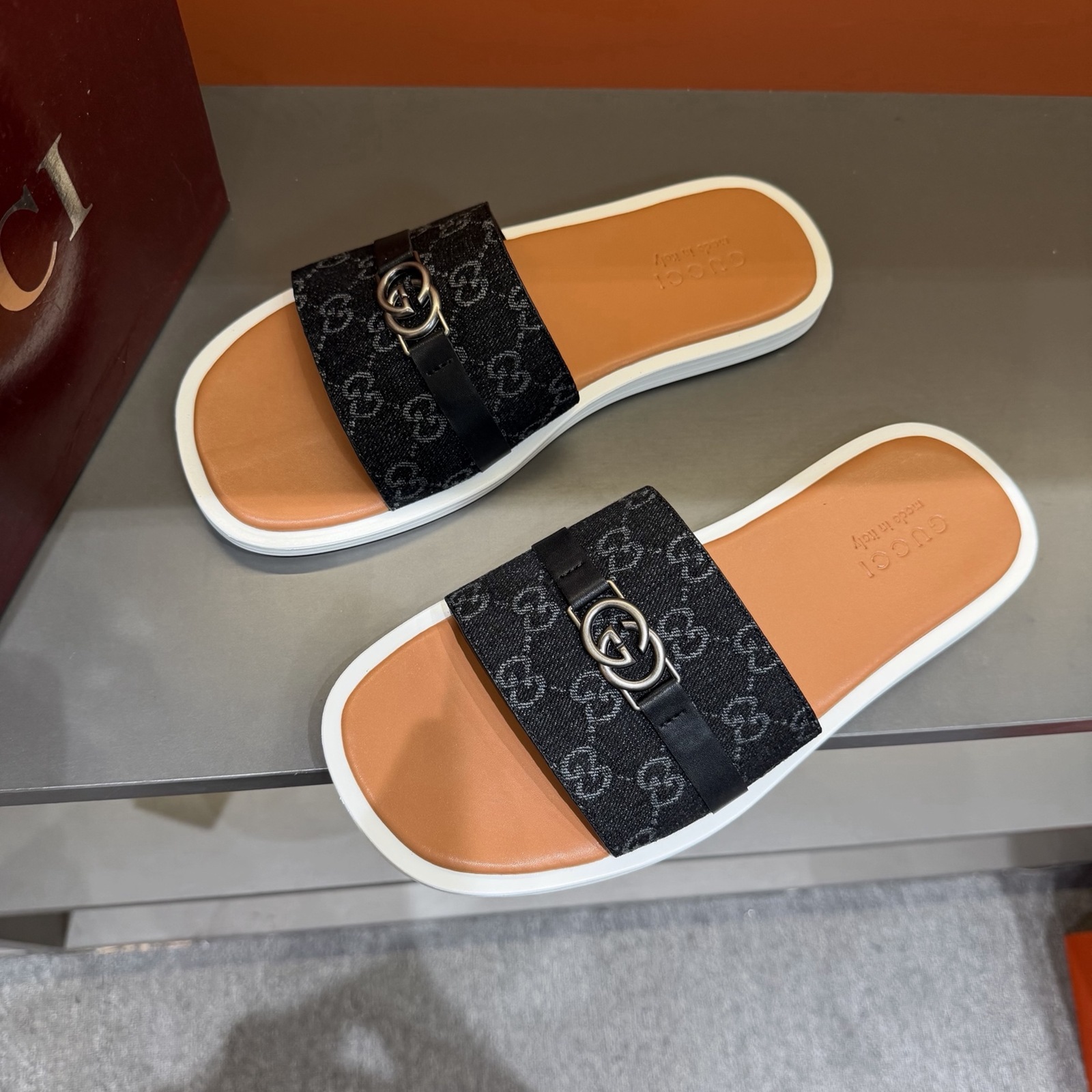 Gucci Men's GG Supreme Double G Slide Sandals – Black/Brown alternate product view 3