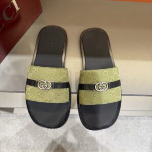 Gucci Men's GG Supreme Double G Slide Sandals – Green/Black main product view