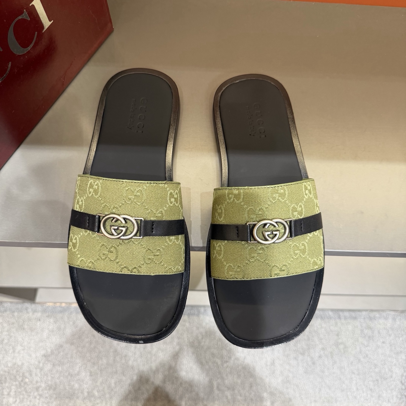 Gucci Men's GG Supreme Double G Slide Sandals – Green/Black main product view