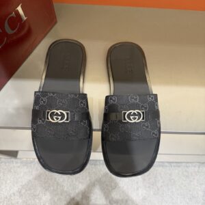 Gucci Men's GG Supreme Double G Slide Sandals – Black/Gray main product view