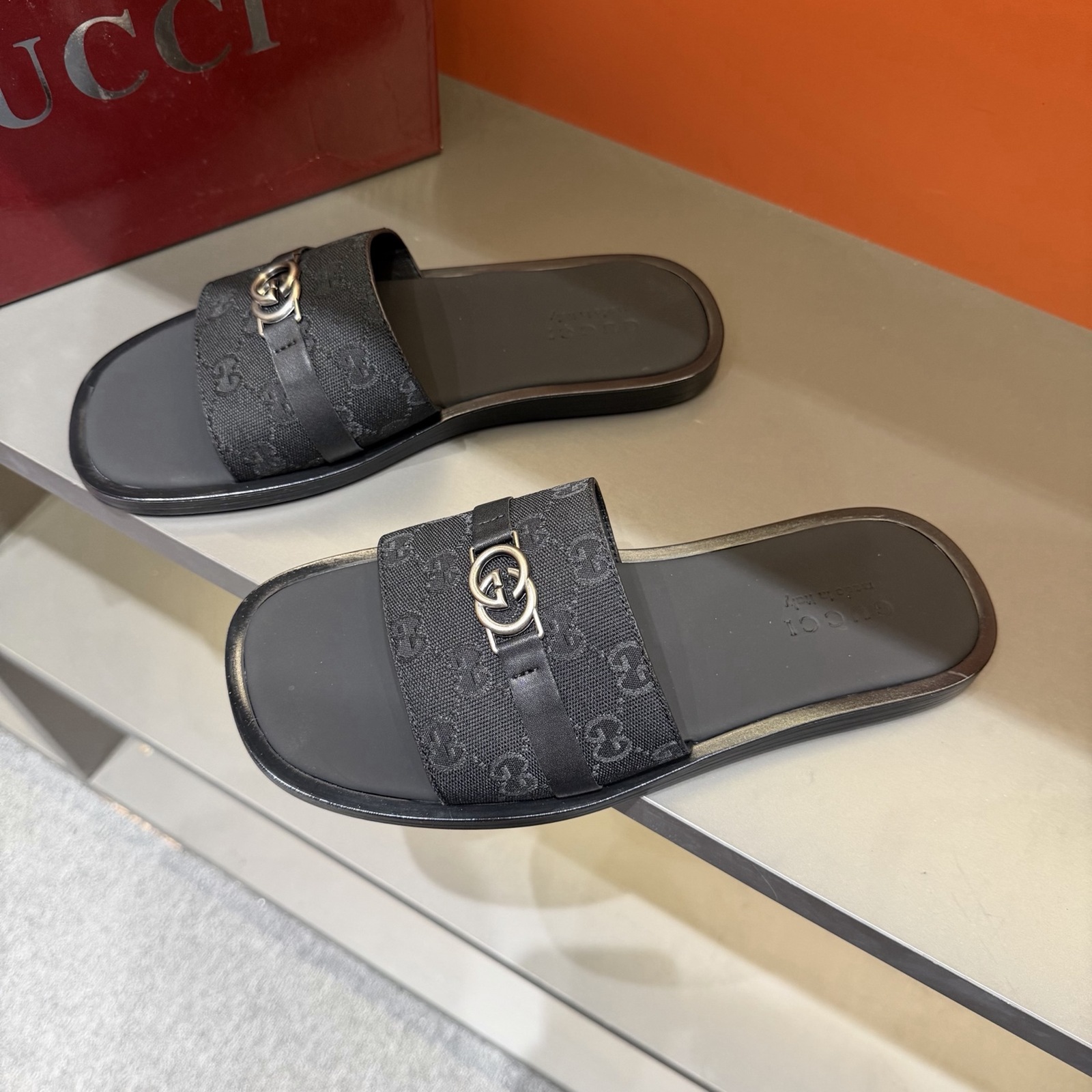 Gucci Men's GG Supreme Double G Slide Sandals – Black/Gray alternate product view 1