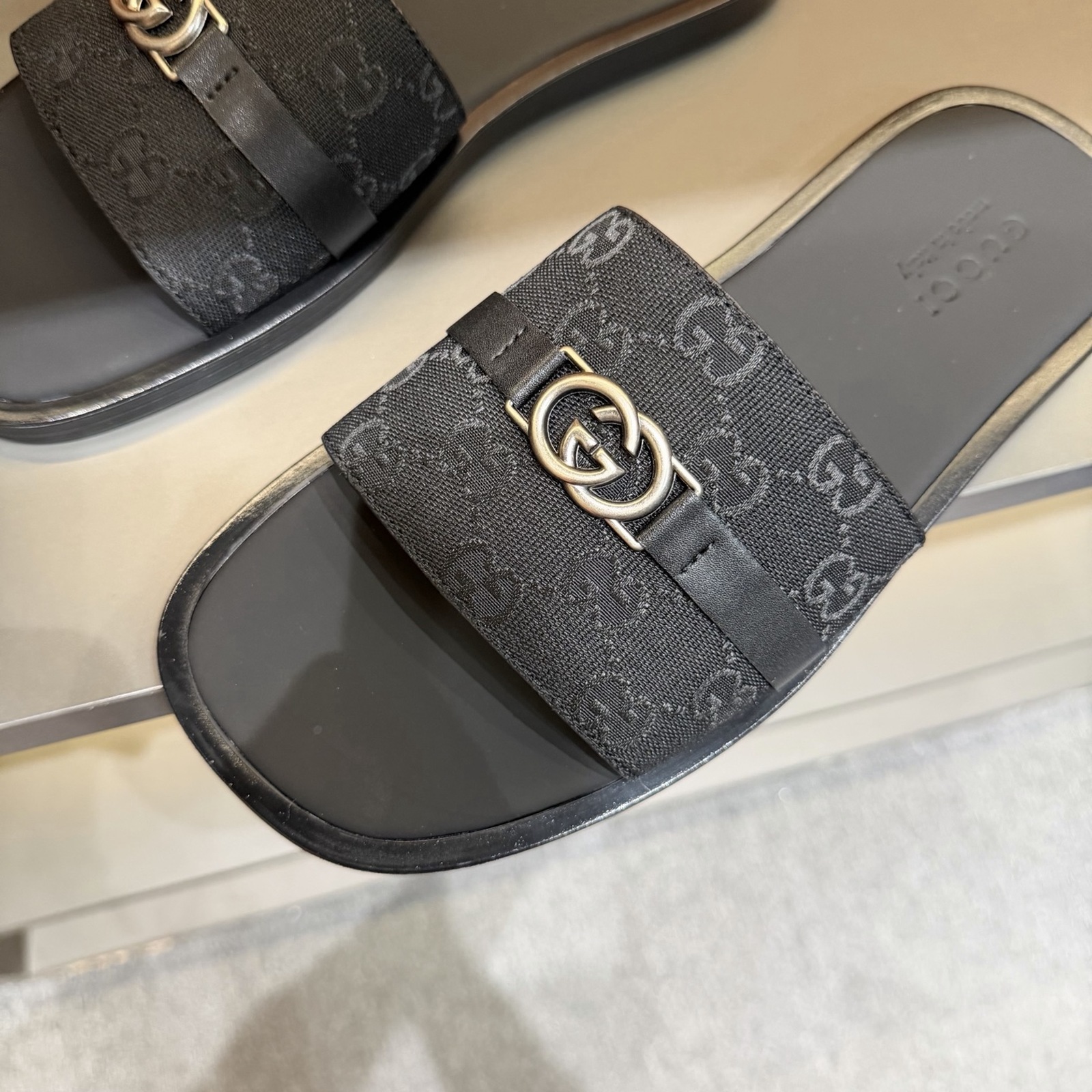 Gucci Men's GG Supreme Double G Slide Sandals – Black/Gray alternate product view 4