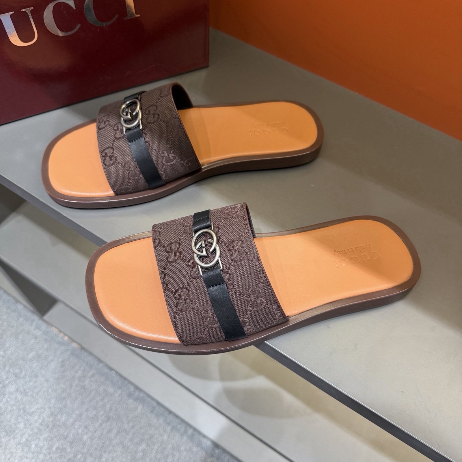 Gucci Men's GG Supreme Double G Slide Sandals – Brown/Tan alternate product view 1