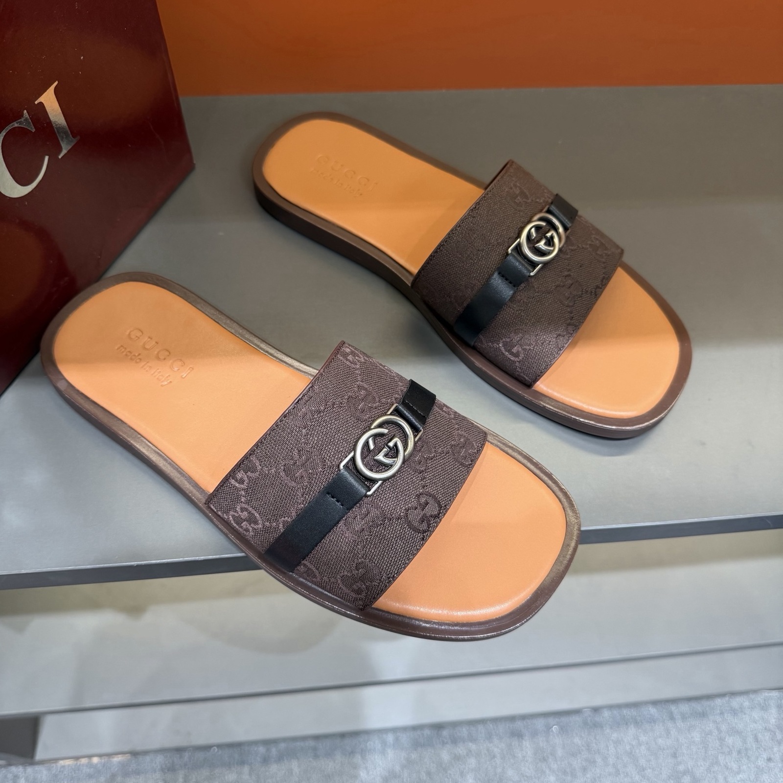 Gucci Men's GG Supreme Double G Slide Sandals – Brown/Tan alternate product view 2