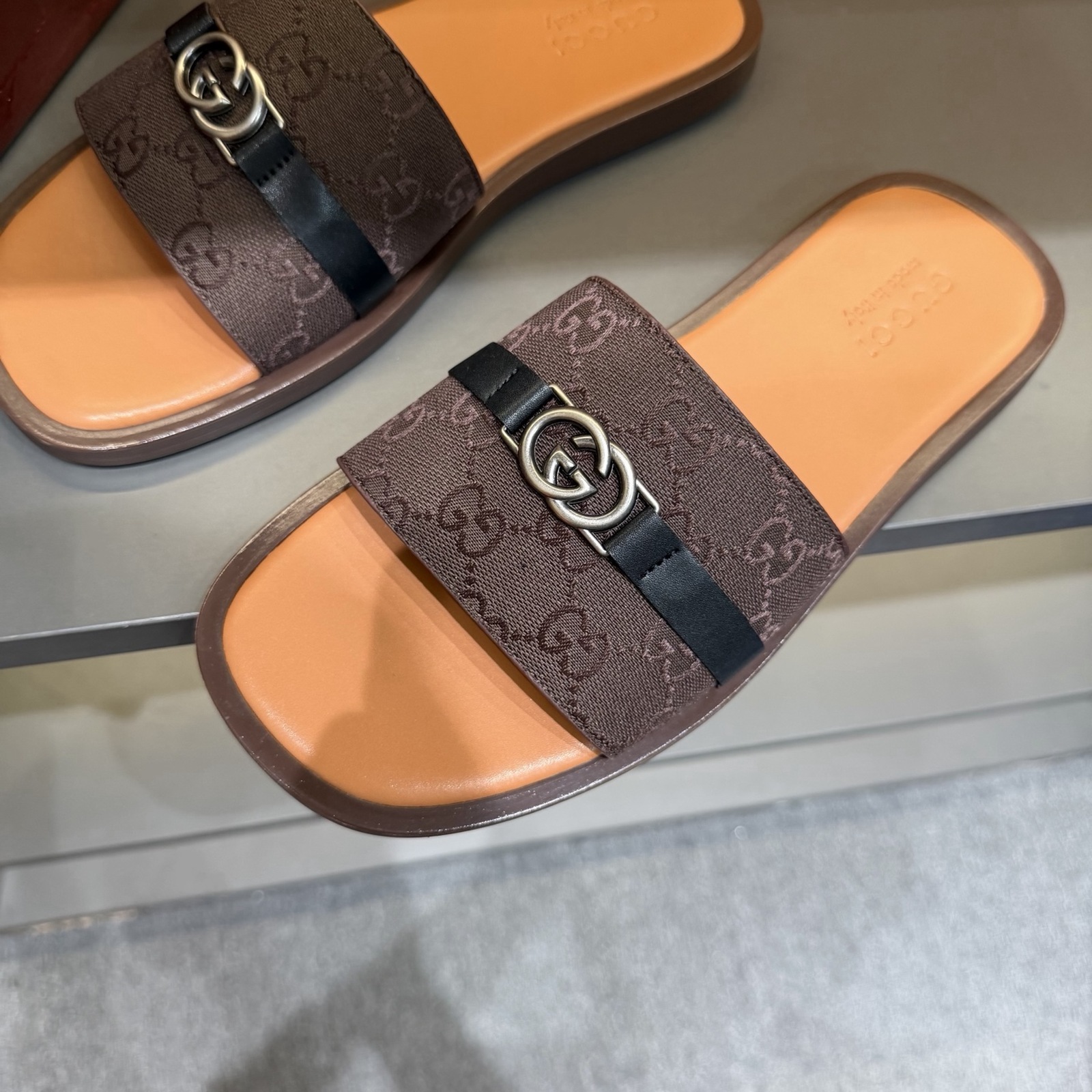 Gucci Men's GG Supreme Double G Slide Sandals – Brown/Tan alternate product view 4