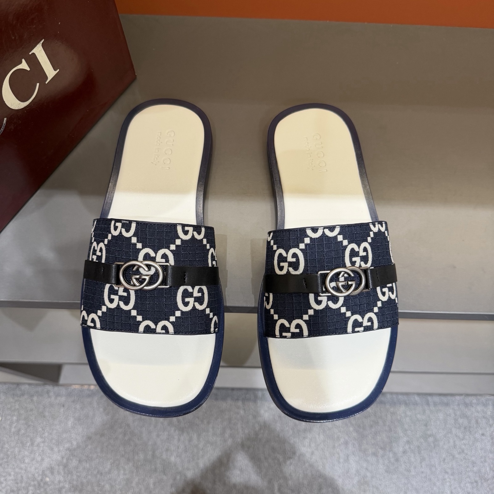 Gucci Women's GG Supreme Double G Slide Sandals – Blue/White main product view