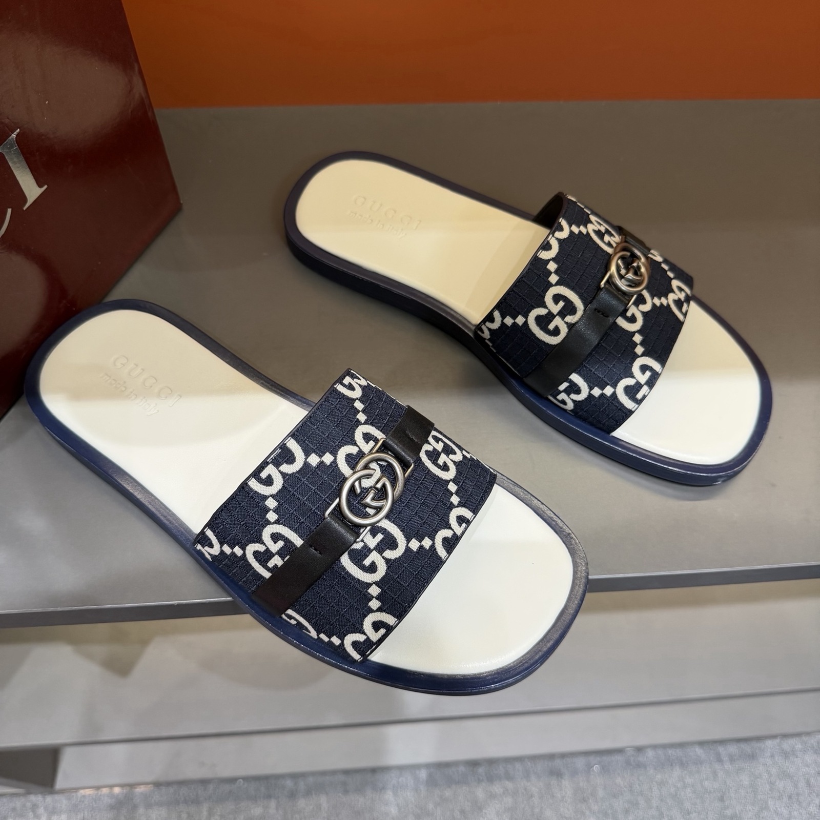 Gucci Women's GG Supreme Double G Slide Sandals – Blue/White alternate product view 2