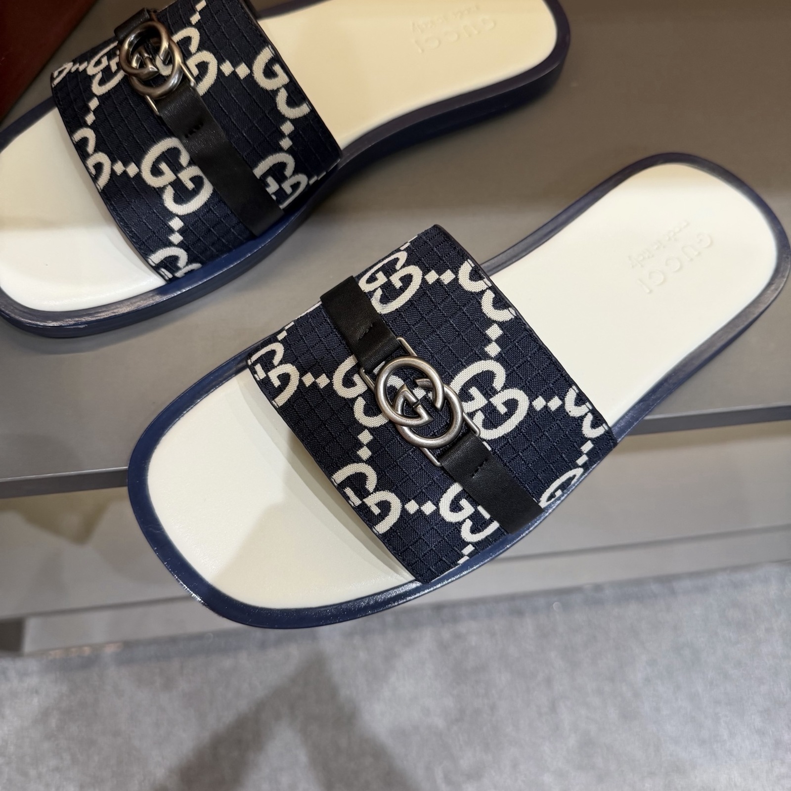 Gucci Women's GG Supreme Double G Slide Sandals – Blue/White alternate product view 4