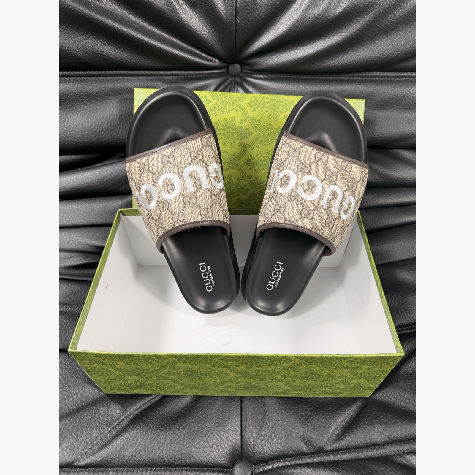 Gucci Women's Logo Slide Sandals – Beige/Black alternate product view 1