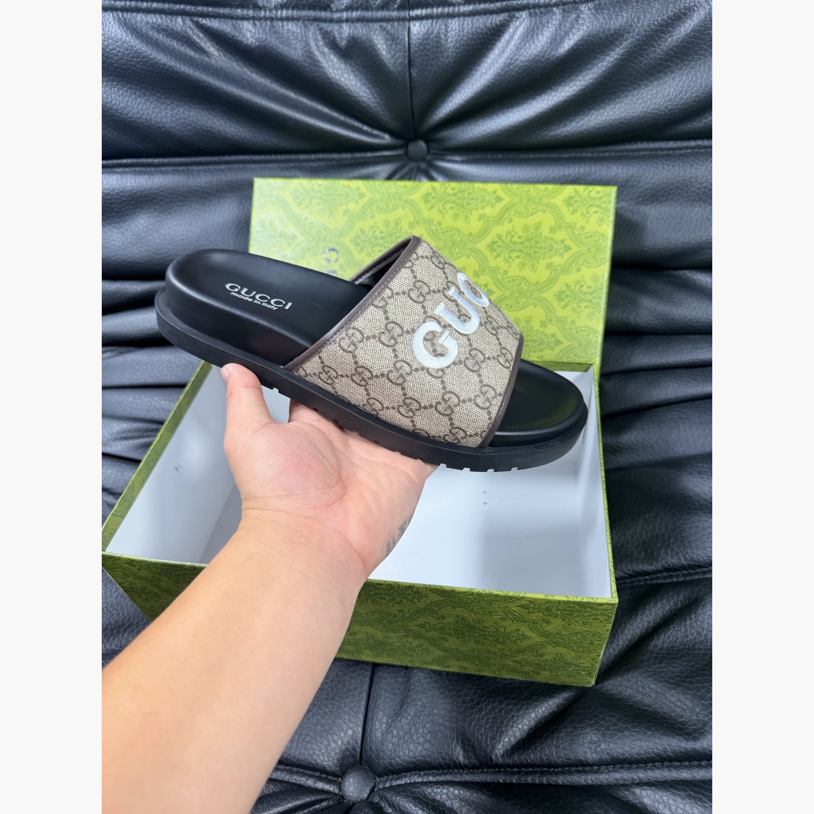 Gucci Women's Logo Slide Sandals – Beige/Black alternate product view 3