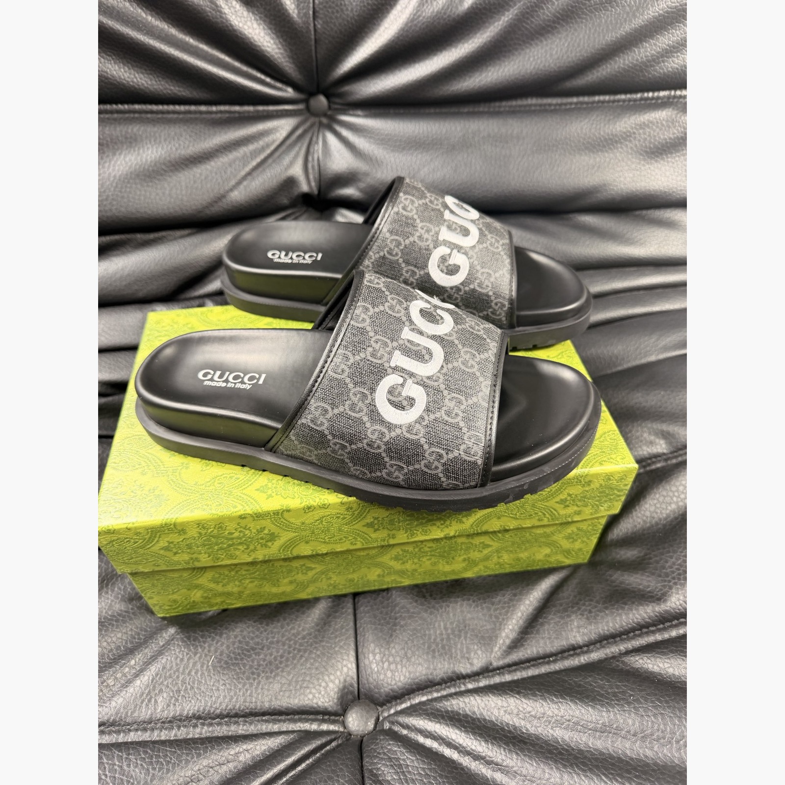 Gucci Women's Logo Slide Sandals – Gray/Black alternate product view 1