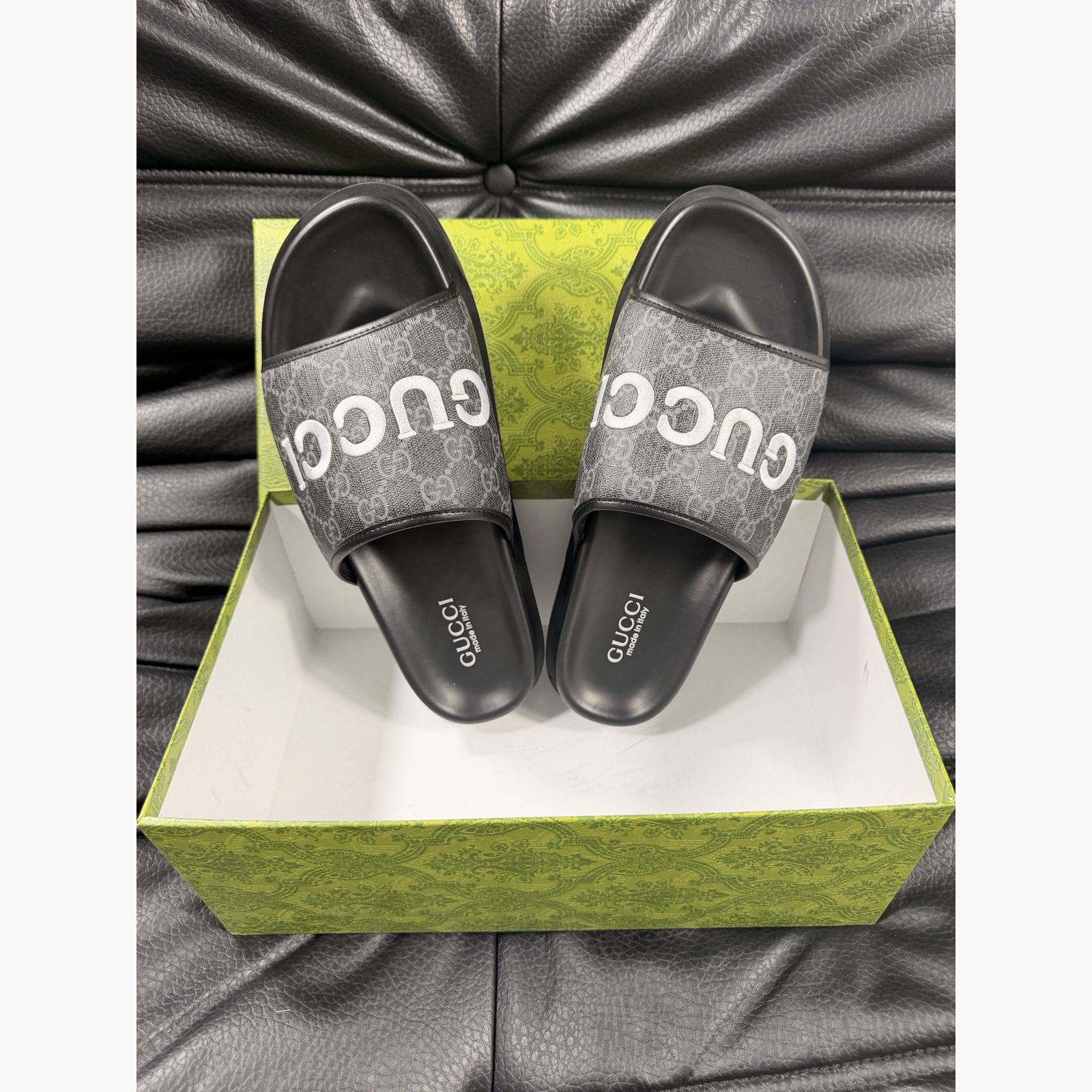 Gucci Women's Logo Slide Sandals – Gray/Black alternate product view 2