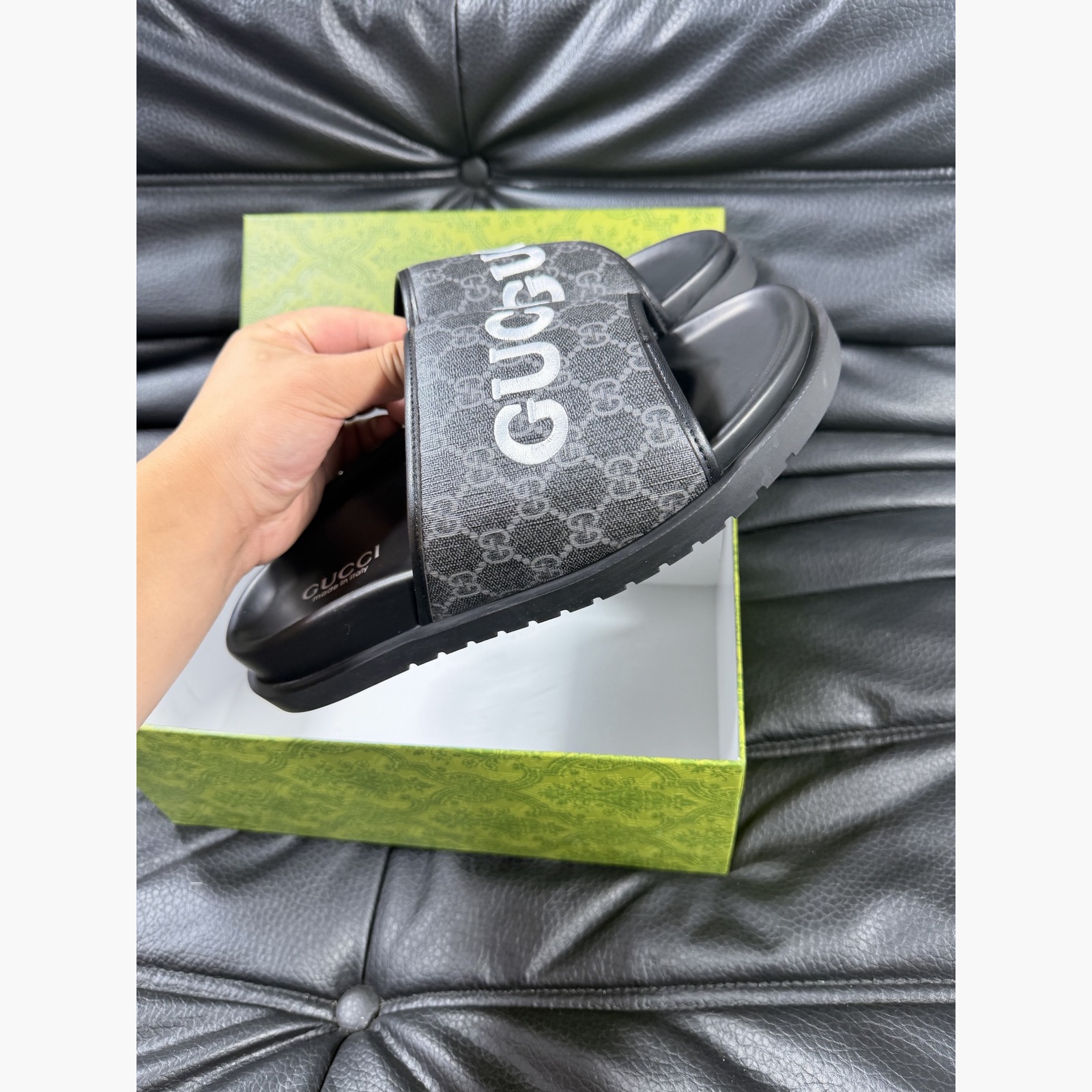 Gucci Women's Logo Slide Sandals – Gray/Black alternate product view 3