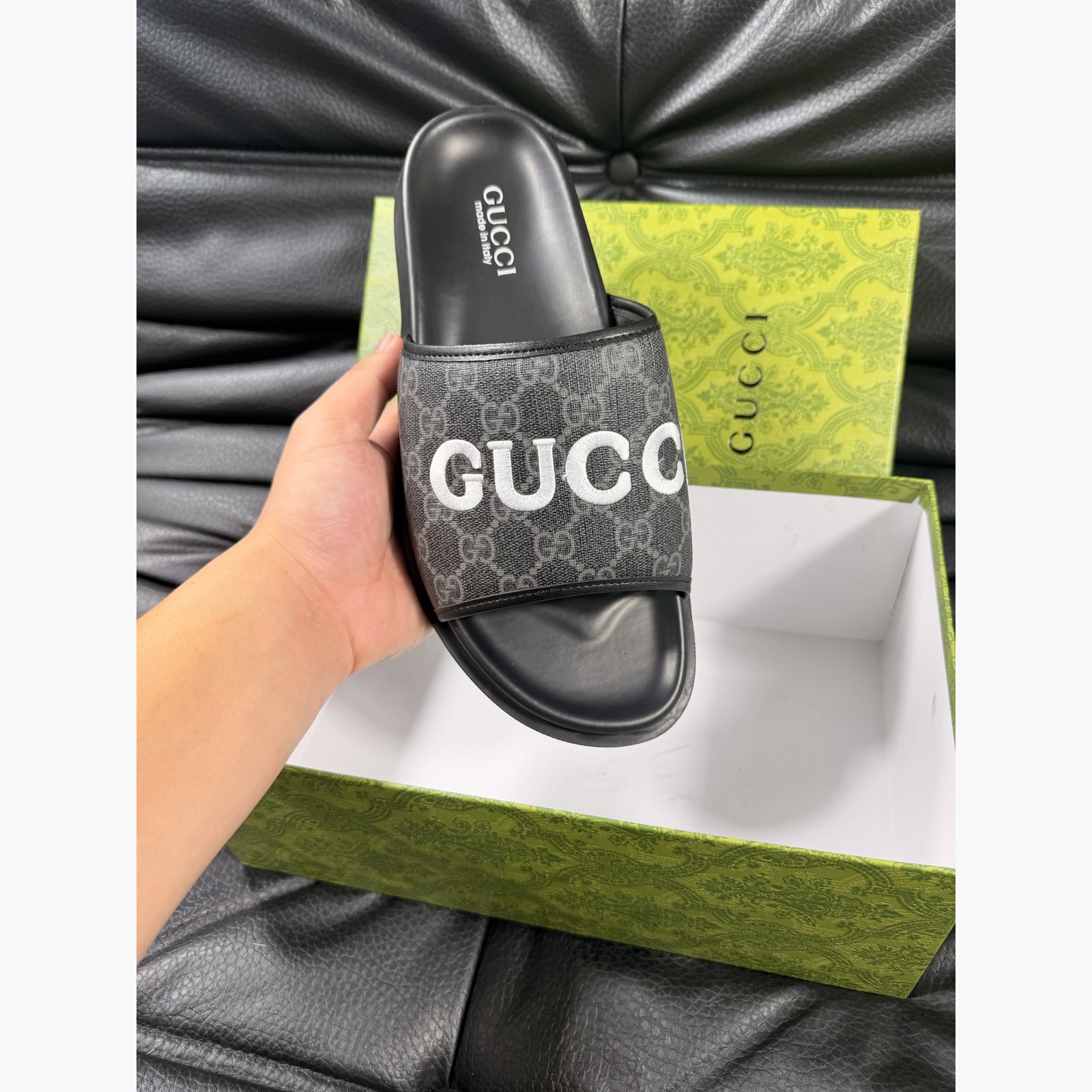 Gucci Women's Logo Slide Sandals – Gray/Black alternate product view 4