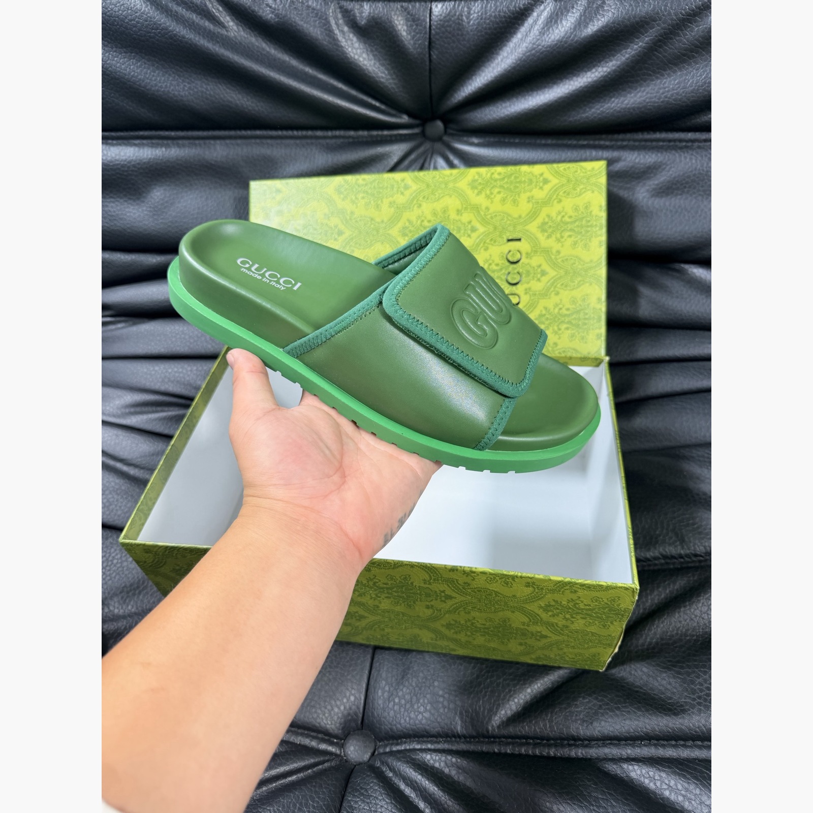 Gucci Women's Logo Slide Sandals – Green alternate product view 4
