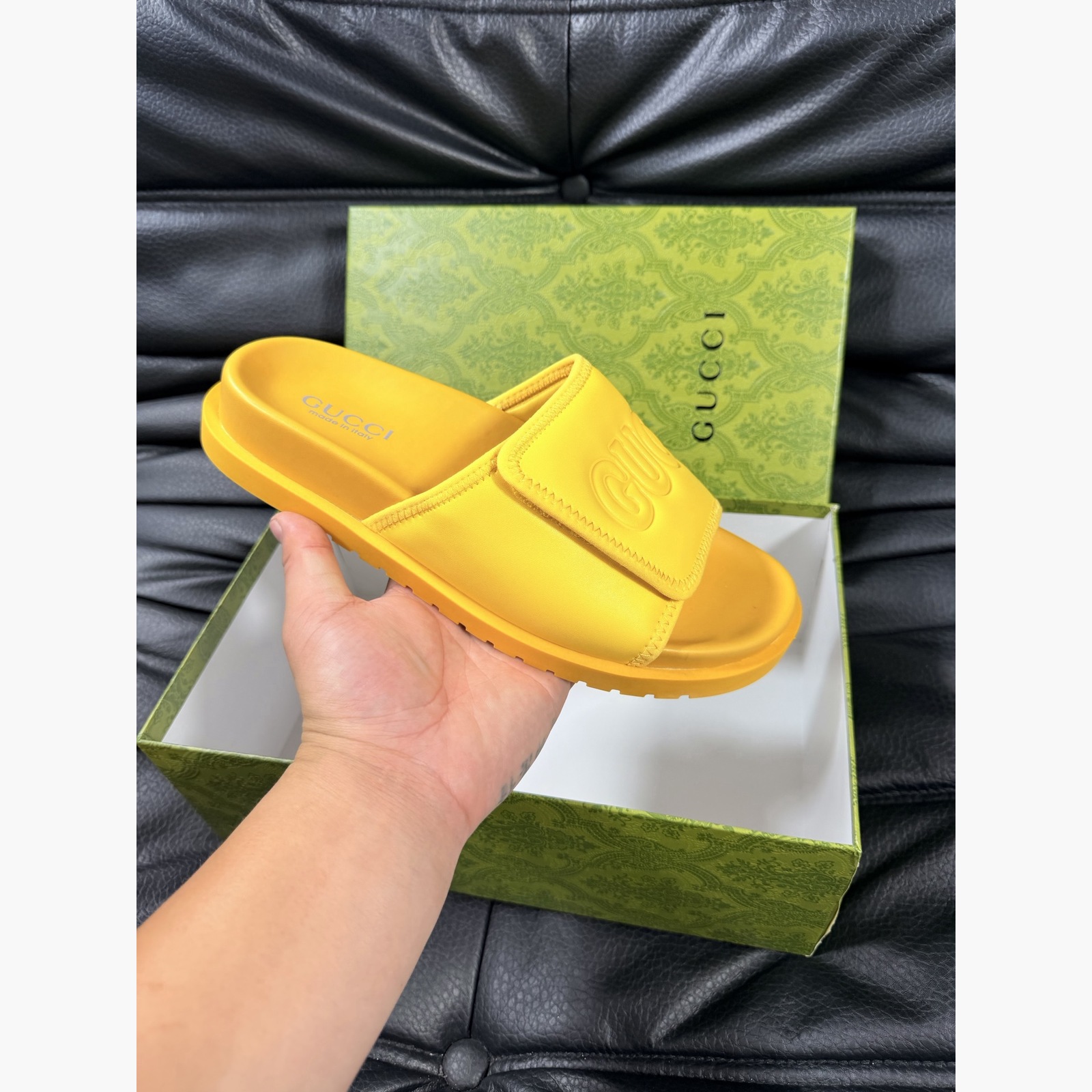 Gucci Women's Logo Slide Sandals – Yellow alternate product view 3