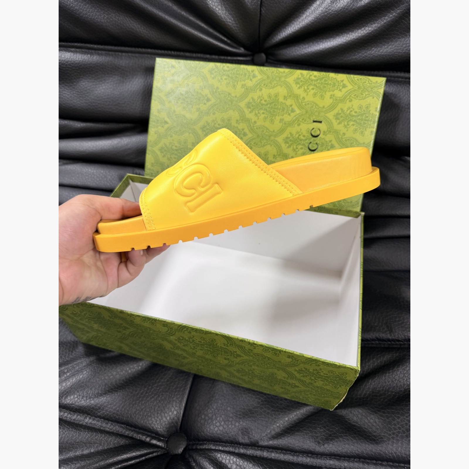 Gucci Women's Logo Slide Sandals – Yellow alternate product view 4