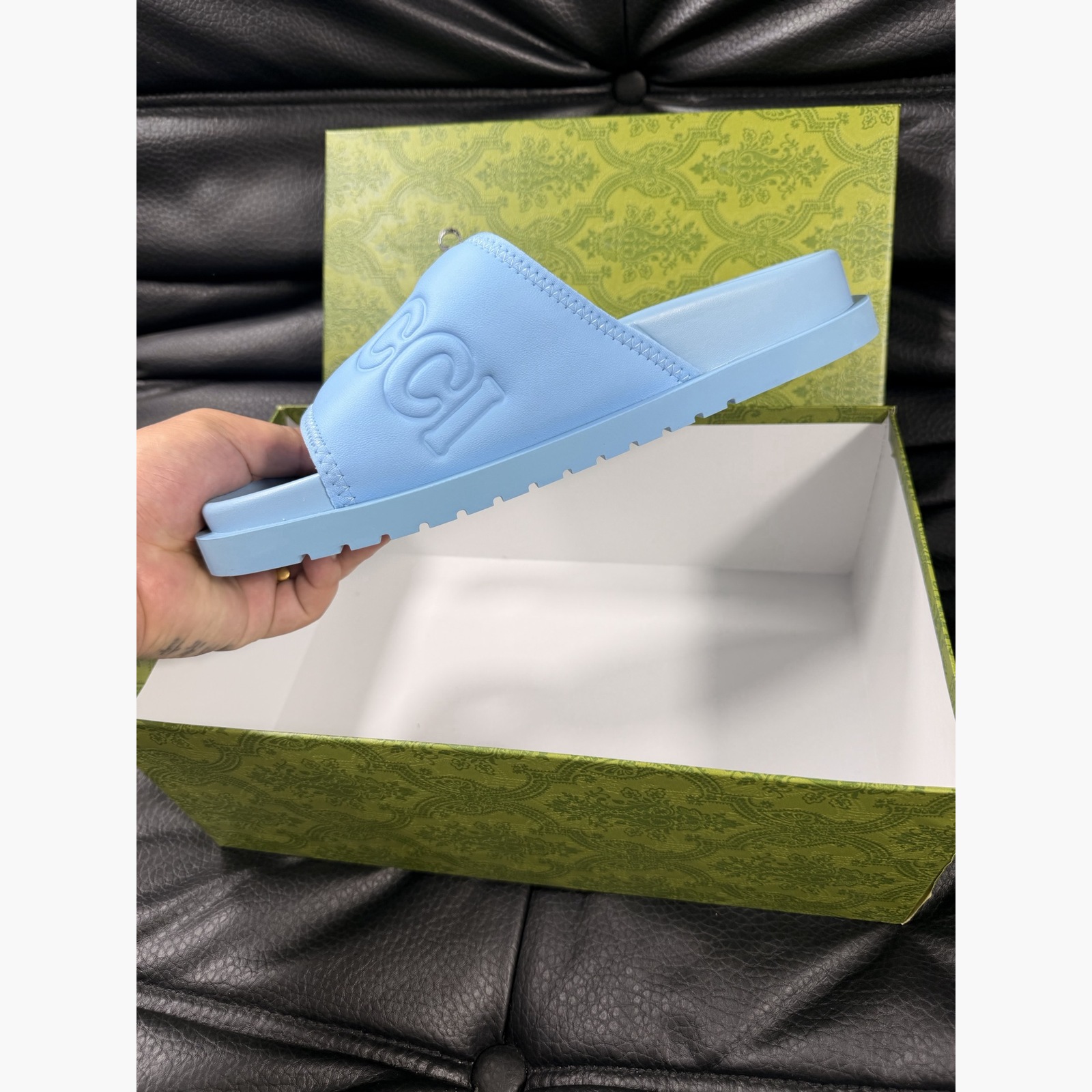 Gucci Women's Logo Slide Sandals – Blue alternate product view 4