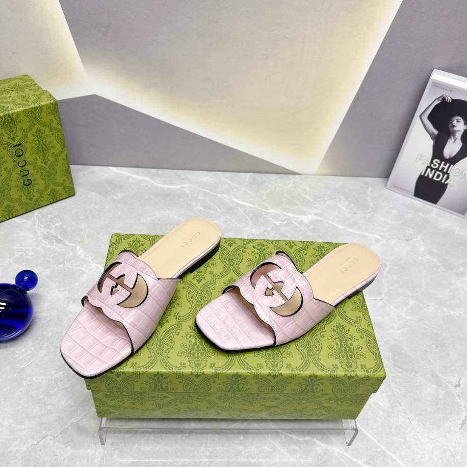 Women’s Interlocking G Cut-Out Slide Pink Sandal Reps - SC037 - view 06