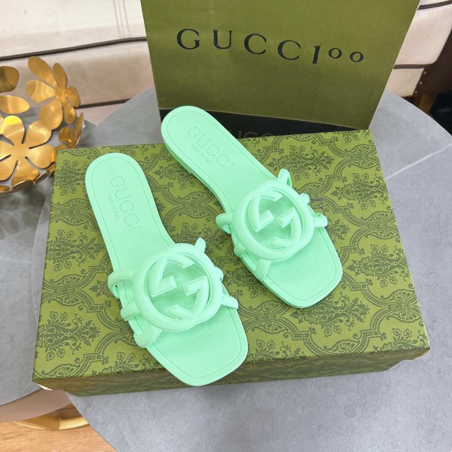 Women’s Interlocking G Slide Pale Green Rubber Sandal Reps - SC038 - view 05
