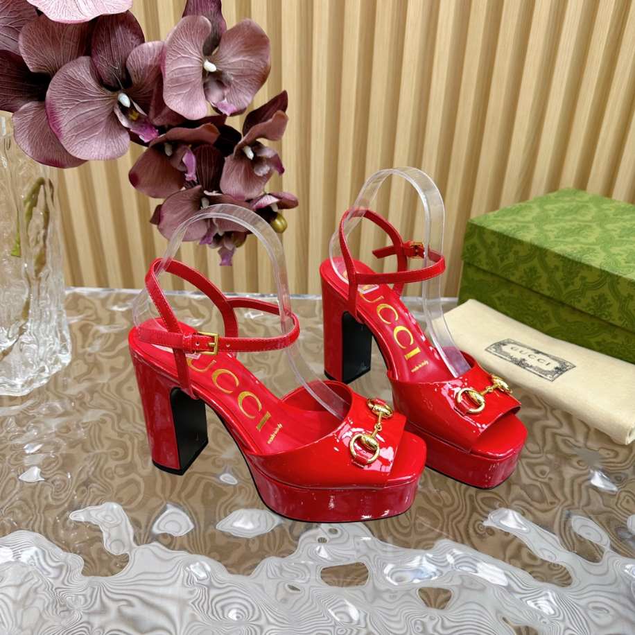 Horsebit Flatform Red Leather Sandal 115mm Reps - SC032 - view 02
