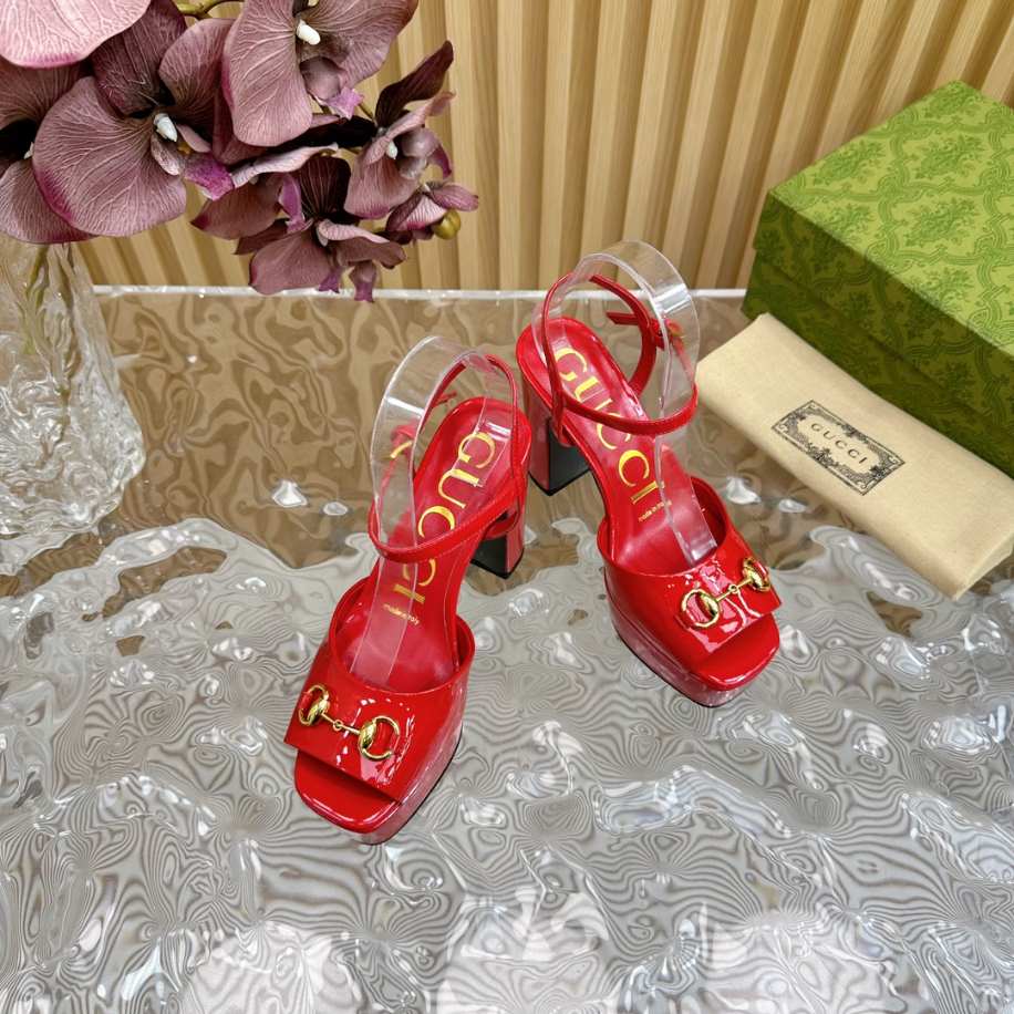 Horsebit Flatform Red Leather Sandal 115mm Reps - SC032 - view 04