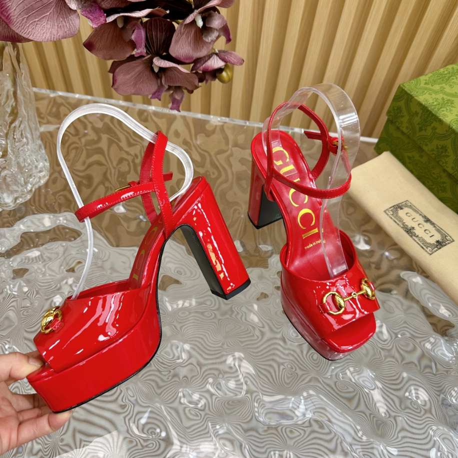 Horsebit Flatform Red Leather Sandal 115mm Reps - SC032 - view 05