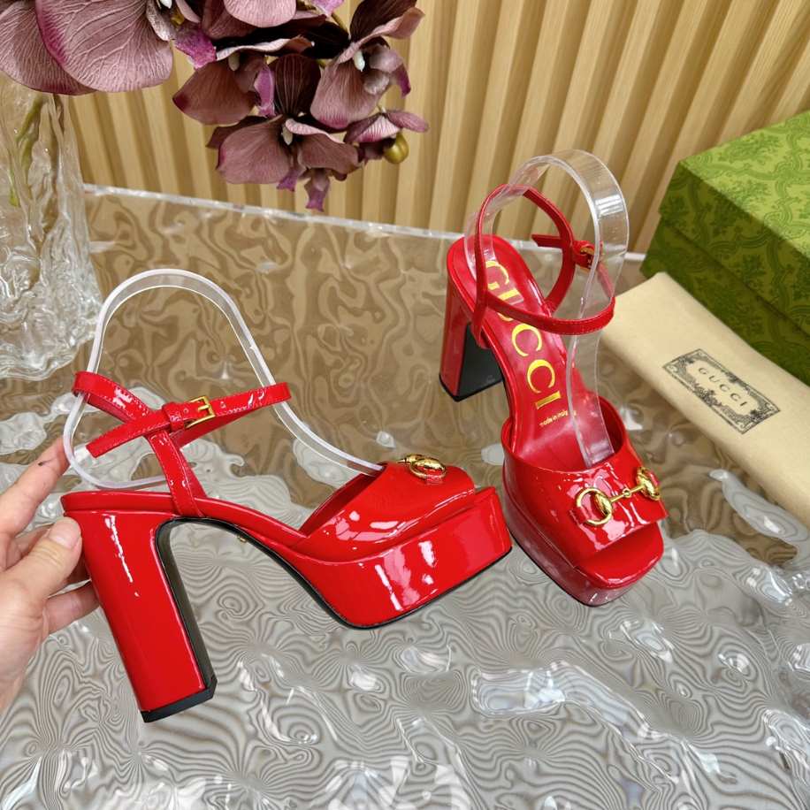 Horsebit Flatform Red Leather Sandal 115mm Reps - SC032 - view 06