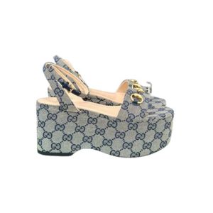 Women’s Horsebit Flatform Blue Leather Sandal Reps - SC029 - view 01