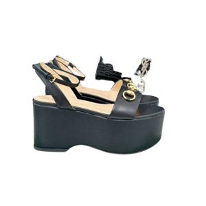 Women’s Horsebit Flatform Black Leather Sandal Reps - SC028 - view 01