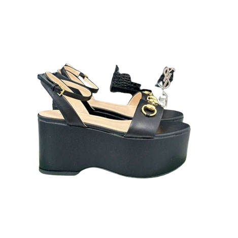 Women’s Horsebit Flatform Black Leather Sandal Reps - SC028 - view 01