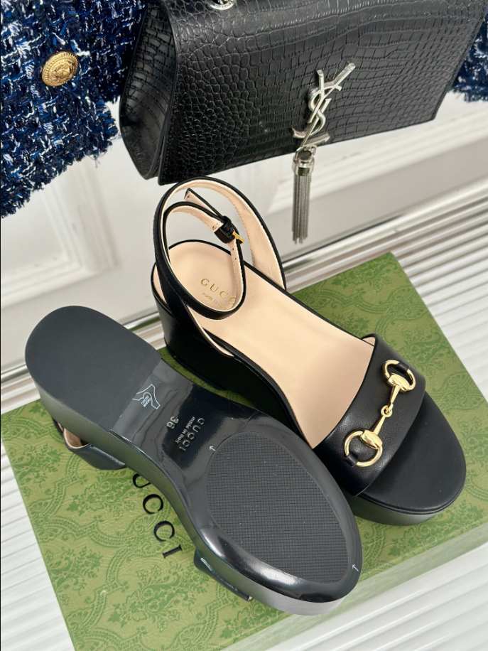 Women’s Horsebit Flatform Black Leather Sandal Reps - SC028 - view 04