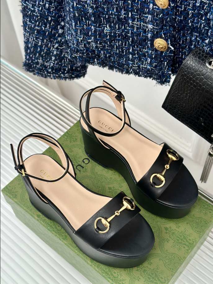 Women’s Horsebit Flatform Black Leather Sandal Reps - SC028 - view 05