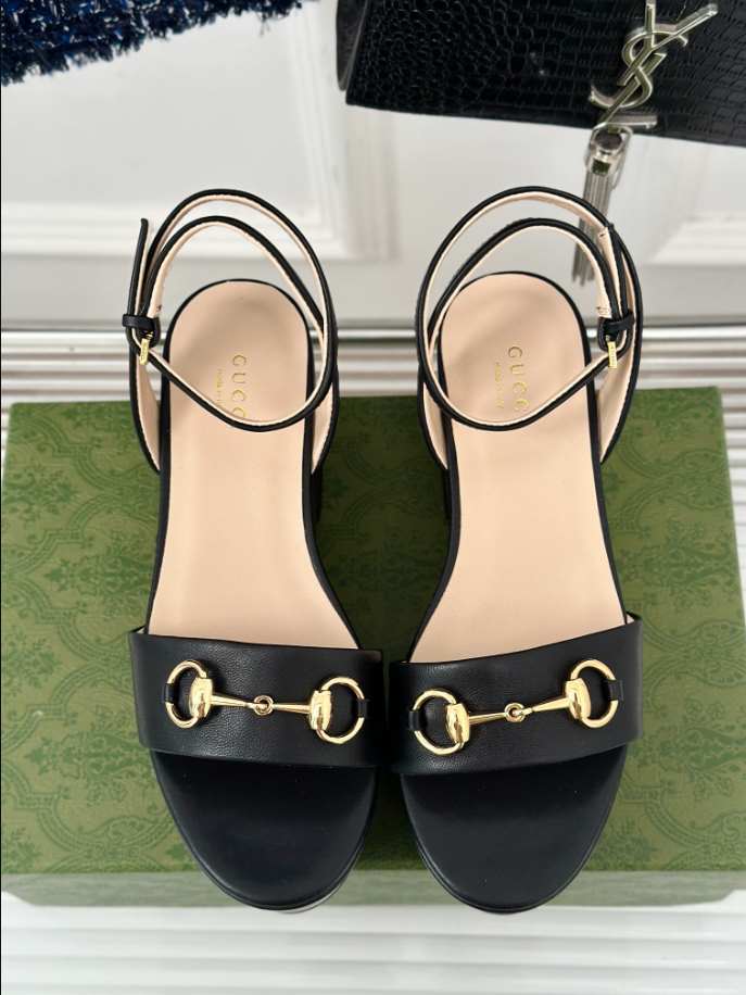 Women’s Horsebit Flatform Black Leather Sandal Reps - SC028 - view 06