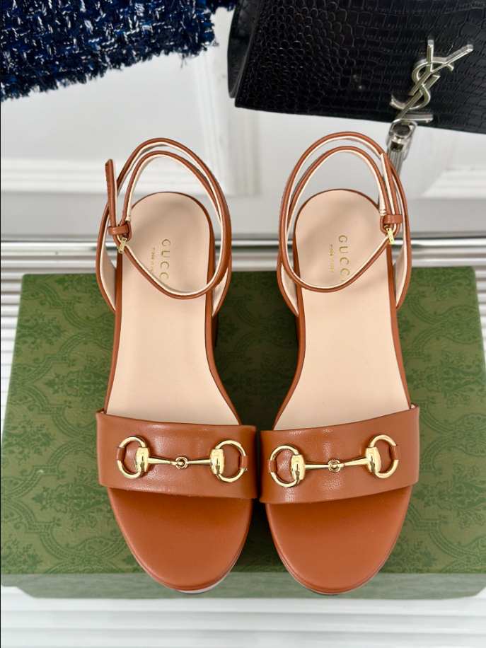 Women’s Horsebit Flatform Camel Leather Sandal Reps - SC030 - view 02
