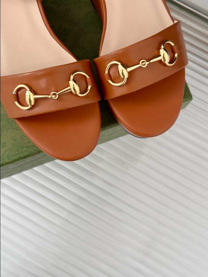 Women’s Horsebit Flatform Camel Leather Sandal Reps - SC030 - view 05