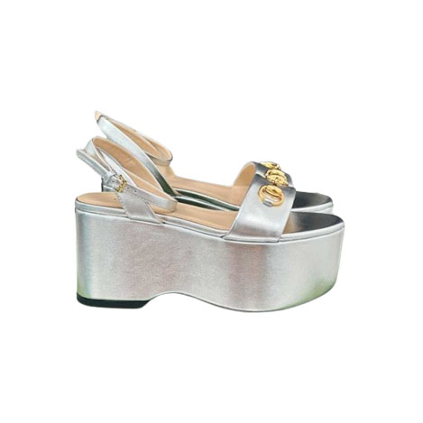 Women’s Horsebit Flatform Silver Leather Sandal Reps - SC027 - view 01