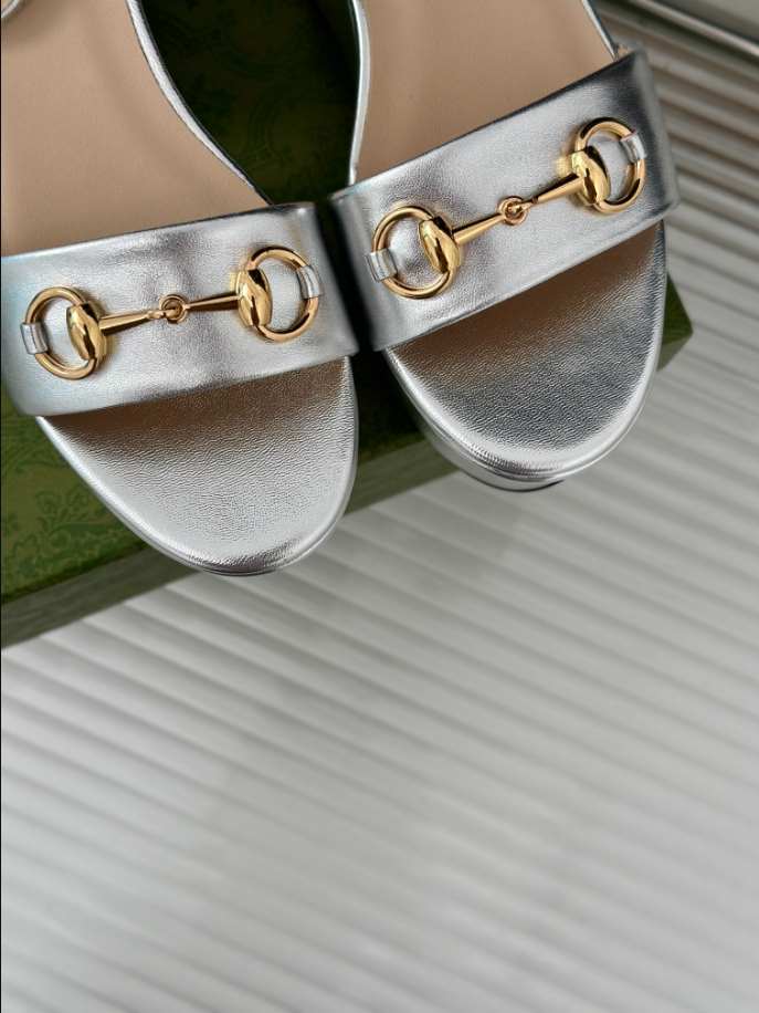 Women’s Horsebit Flatform Silver Leather Sandal Reps - SC027 - view 02