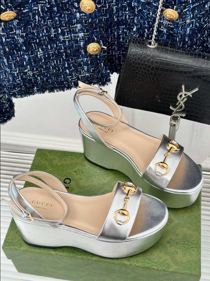 Women’s Horsebit Flatform Silver Leather Sandal Reps - SC027 - view 03