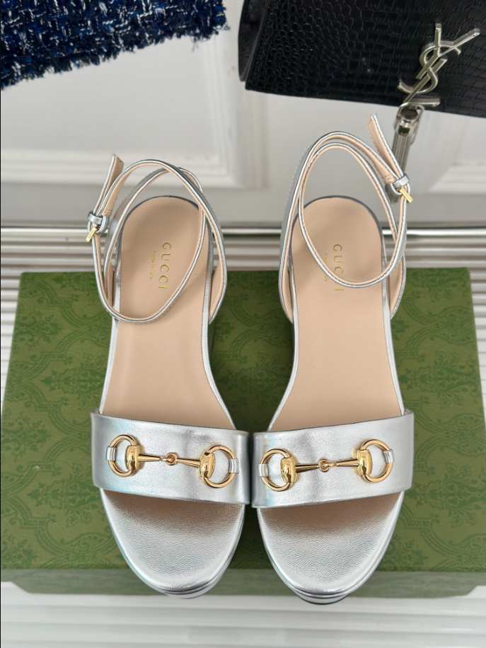 Women’s Horsebit Flatform Silver Leather Sandal Reps - SC027 - view 04