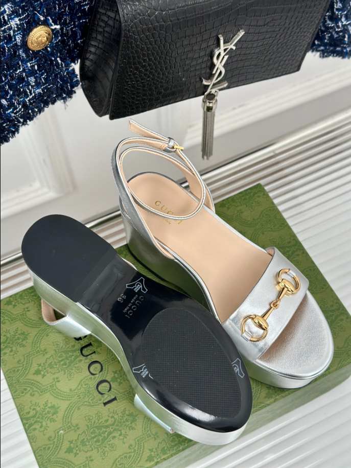 Women’s Horsebit Flatform Silver Leather Sandal Reps - SC027 - view 05