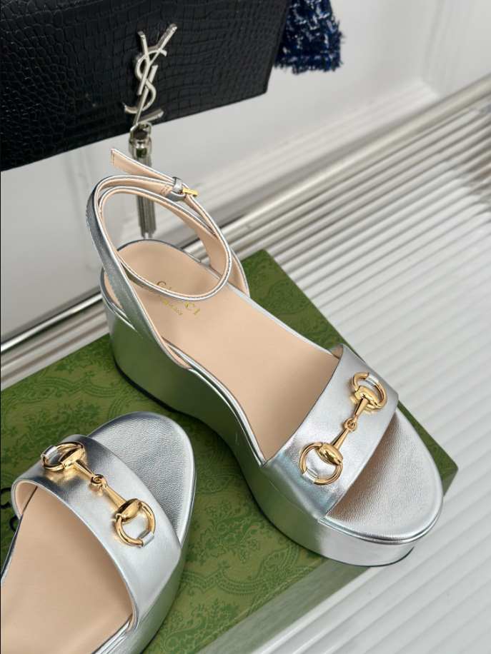 Women’s Horsebit Flatform Silver Leather Sandal Reps - SC027 - view 06